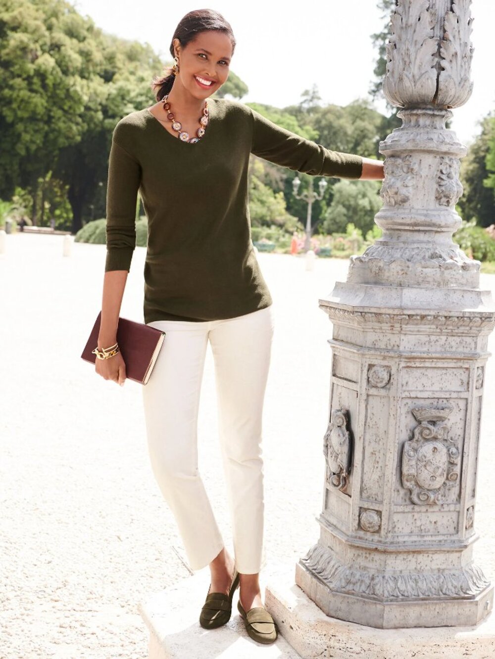 Talbots Womens V-Neck Sweater Olive Green Size 1X